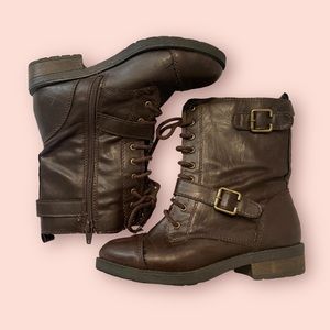Brown combat boots